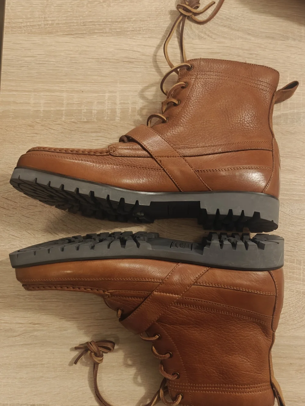 Mens 11.5 Polo Ralph Lauren Ranger Boots brown tan high leather strap shoes logo